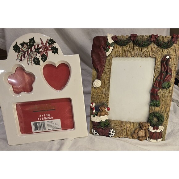 FIGI Christmas Decor Picture Frame Santa Teddy Bear With  Card Photo 4x6,10x16 - Picture 1 of 8